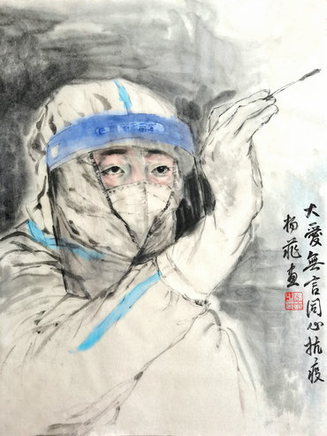 安陽(yáng)：楊明學(xué)攜女兒楊菲拿起畫(huà)筆以“藝”抗疫