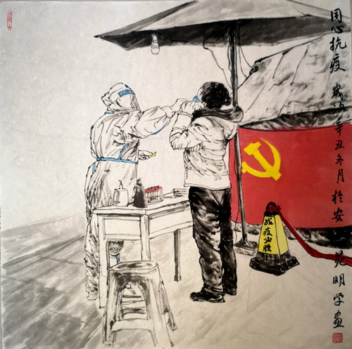 安陽(yáng)：楊明學(xué)攜女兒楊菲拿起畫(huà)筆以“藝”抗疫
